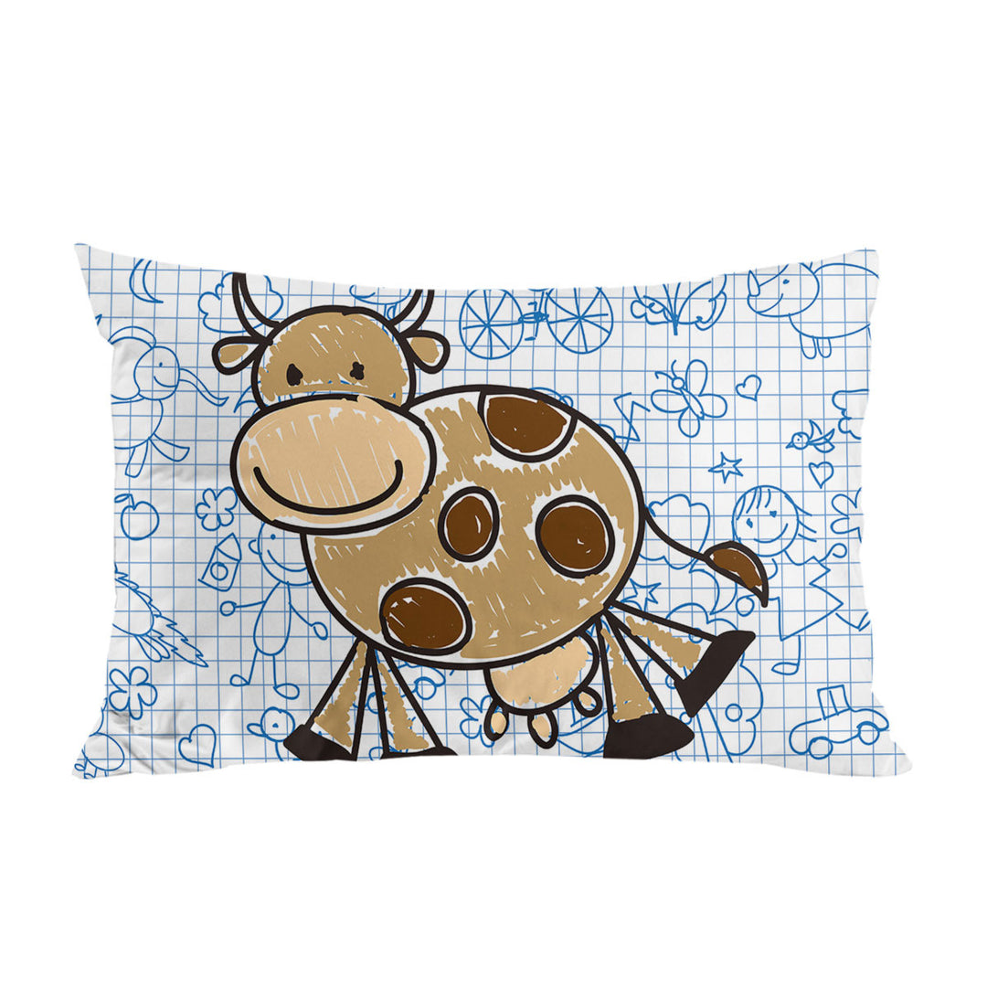 Adorable Kids Drawing of a Cow Pillow Cases