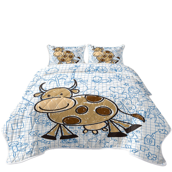 Adorable Kids Drawing of a Cow Quilt
