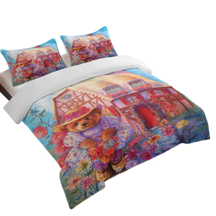 Adorable Kids Vintage Art Painting the Little Bear House Duvet Cover set