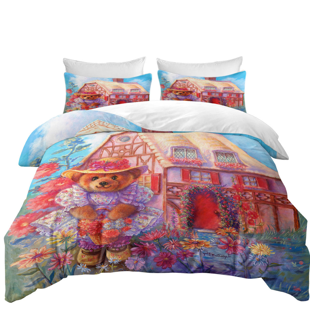Adorable Kids Vintage Art Painting the Little Bear House Duvet Covers