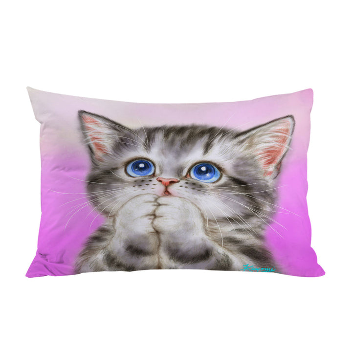 Adorable Kitten Begs for Love Cute Cats Painting Pillow Case Covers