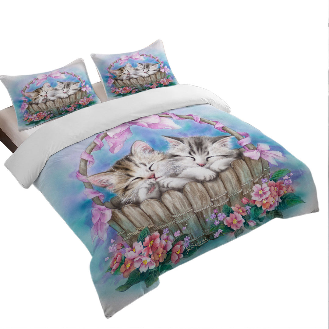 Adorable Kittens Peaceful Dream Cats in Basket Duvet Covers