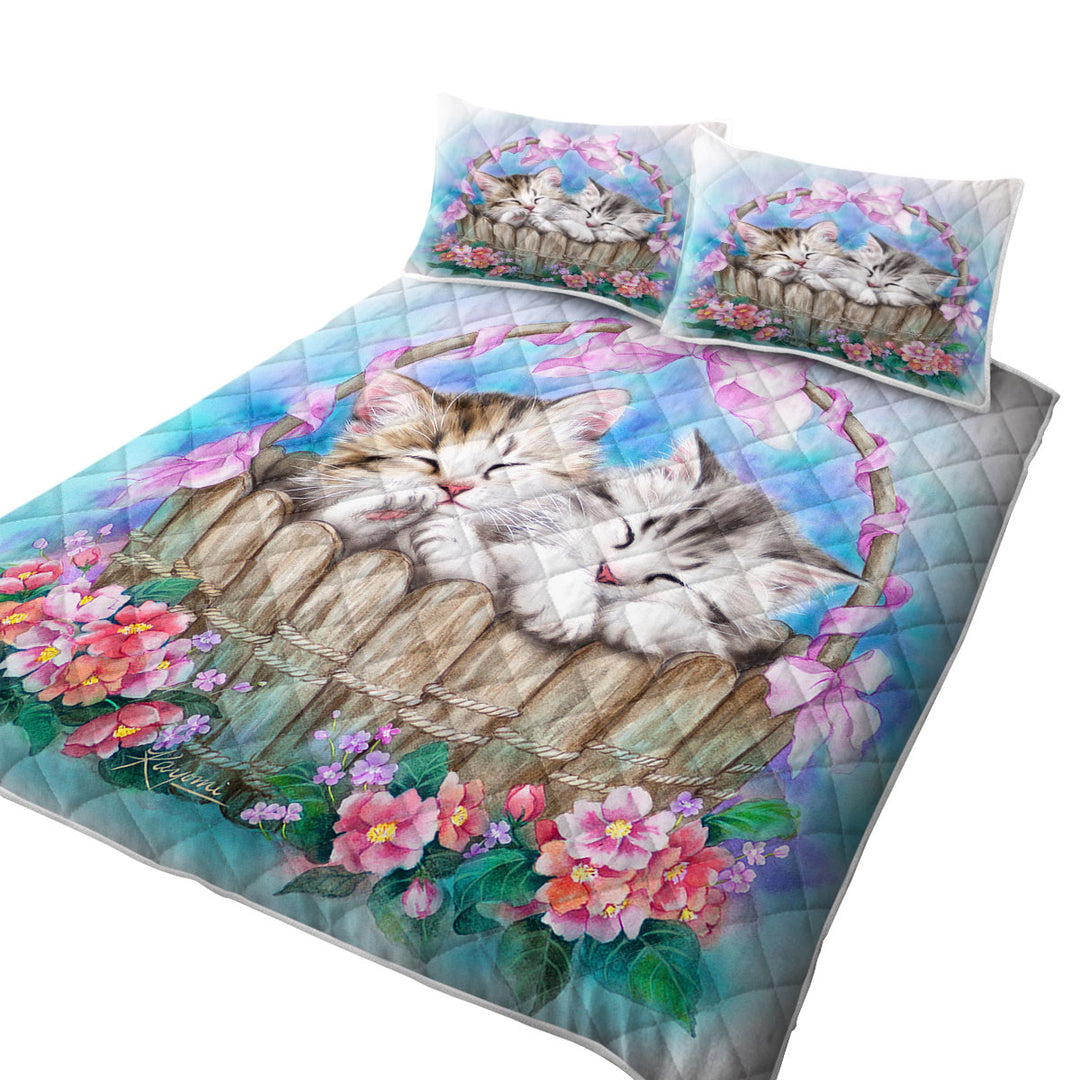 Adorable Kittens Peaceful Dream Cats in Basket King Size Quilt