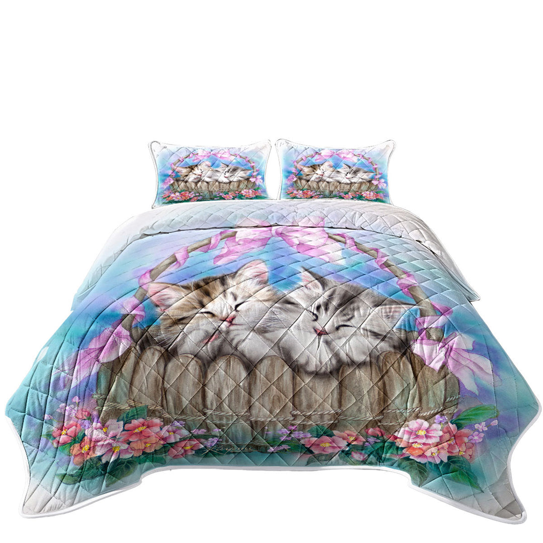 Adorable Kittens Peaceful Dream Cats in Basket Quilts for sale