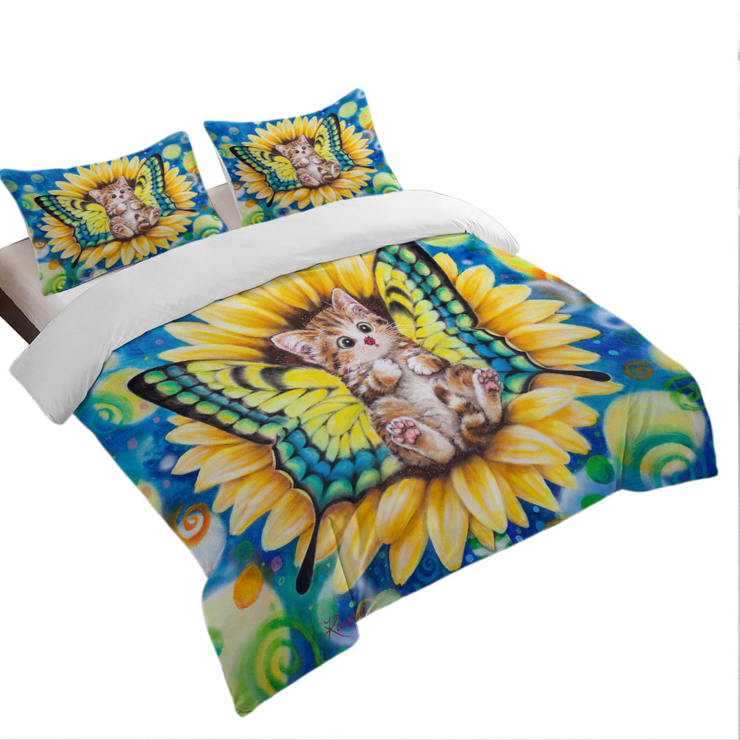 Adorable Kittens for Kids Sunflower Fairy Cat Coverlet