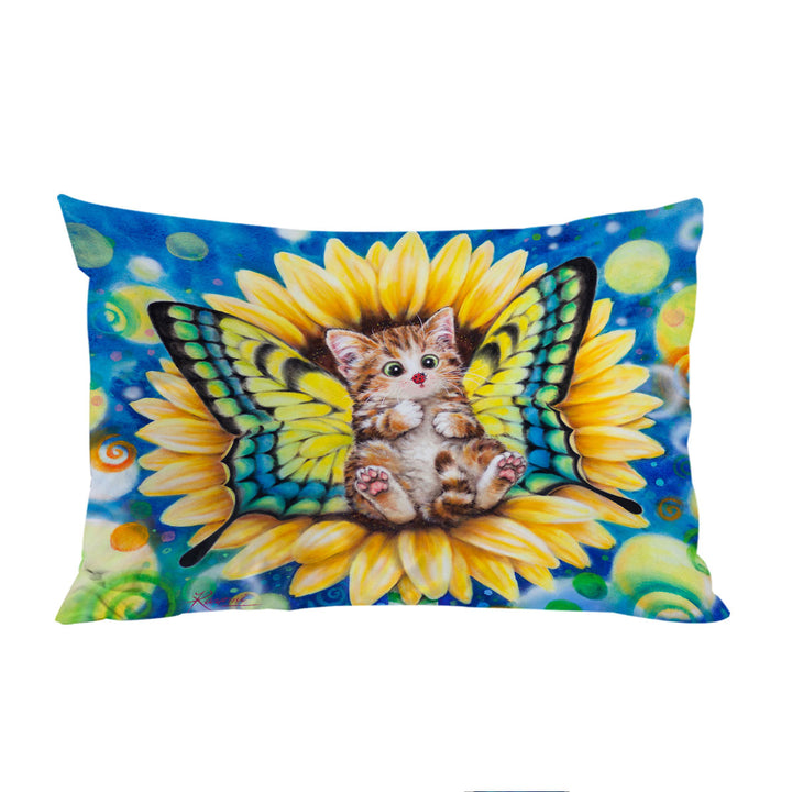 Adorable Kittens for Kids Sunflower Fairy Cat Pillow Case Covers