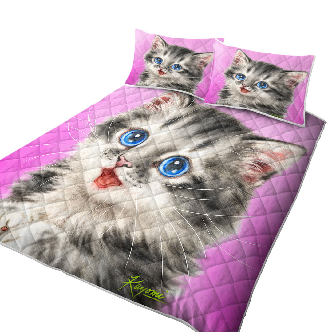 Adorable Painted Cats Baby Blue Eyes Grey Kitty Coverlets