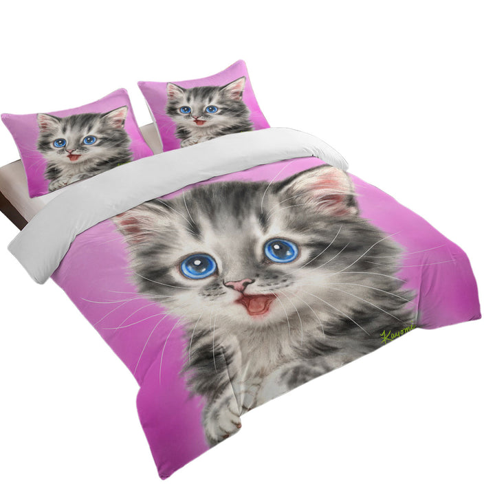 Adorable Painted Cats Baby Blue Eyes Grey Kitty King Duvet Cover set