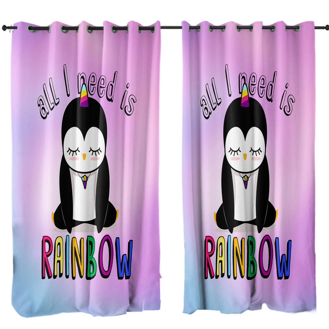 Adorable Sad Unicorn Penguin Curtains