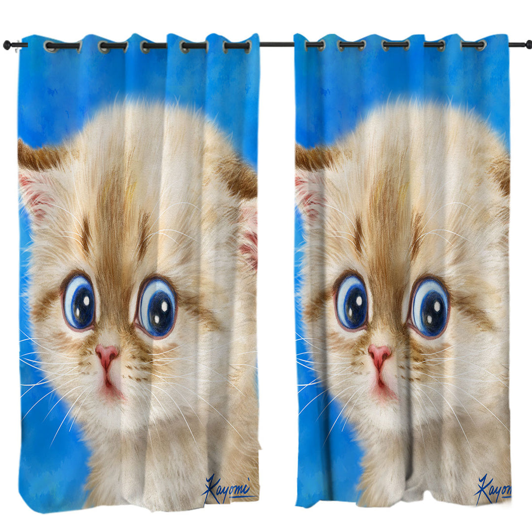 Adorable Shy Kitty Cat for Children Window Curtains