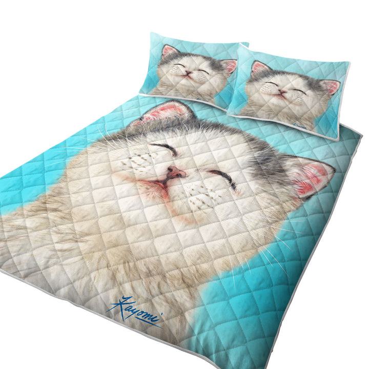 Adorable Smiling Kitten for Kids California King Quilt Sets