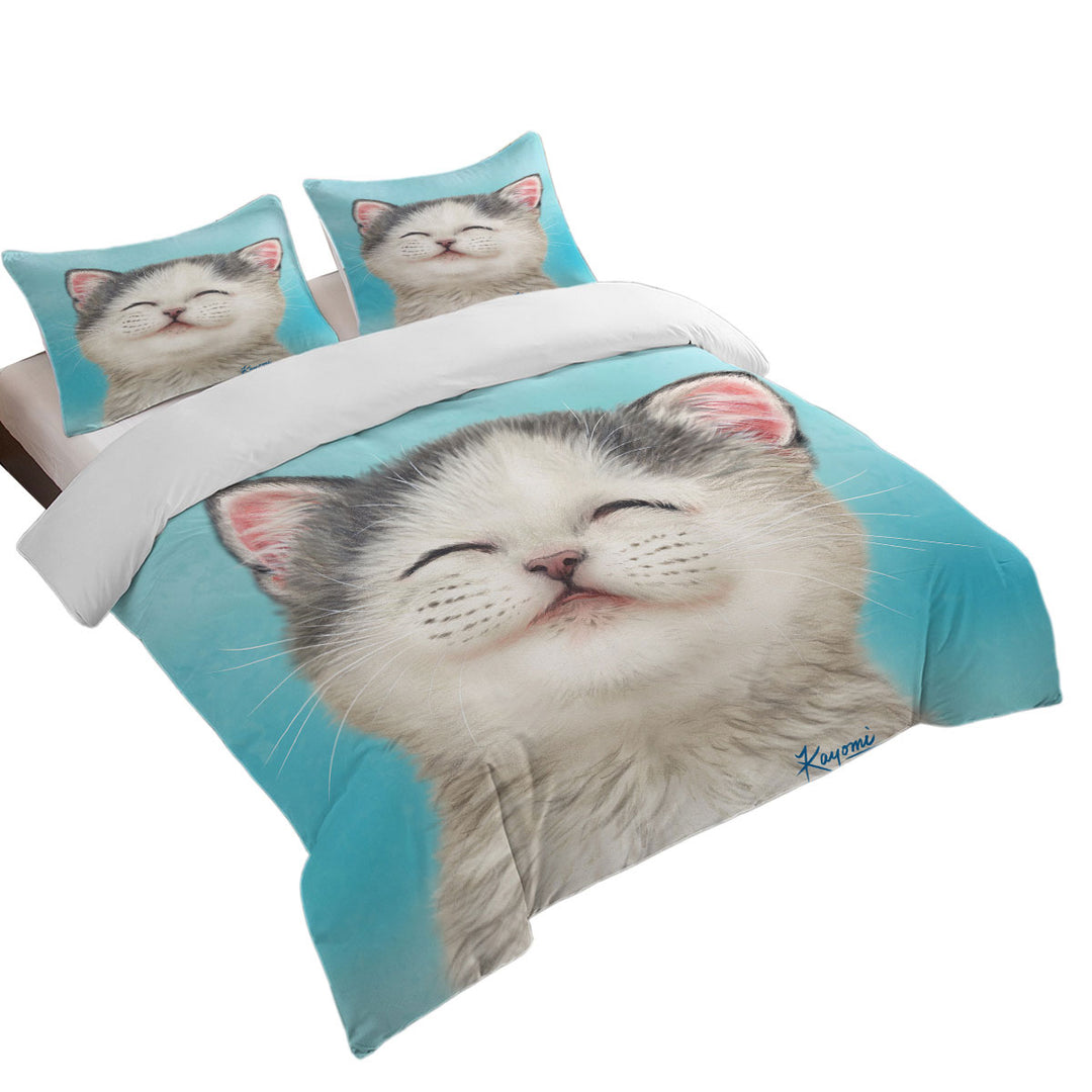 Adorable Smiling Kitten for Kids Twin Duvet Covers