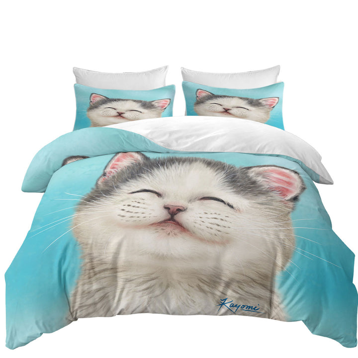 Adorable Smiling Kitten for Kids Twin xl Duvet Covers