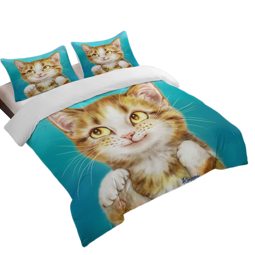 Adorable Smiling Tiger Tabby Kitty Cat Bed Covers