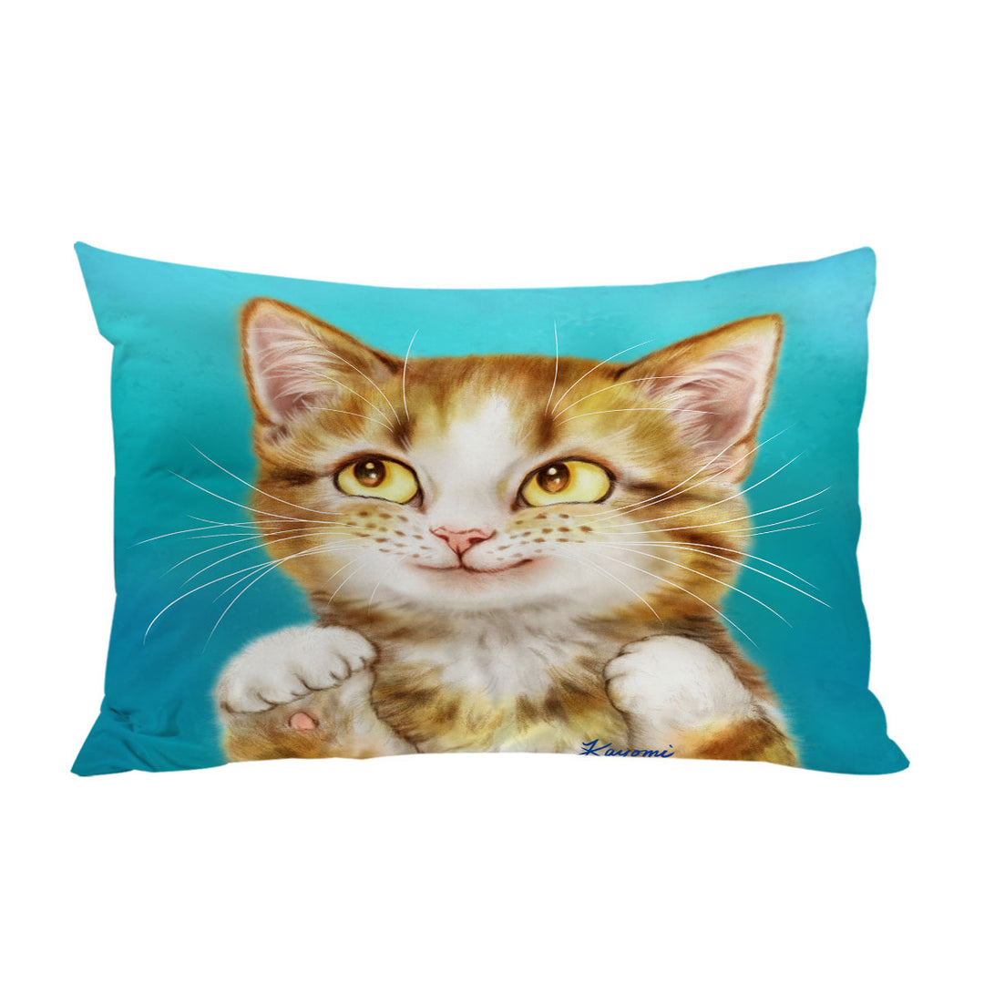 Adorable Smiling Tiger Tabby Kitty Cat Pillow Case Covers
