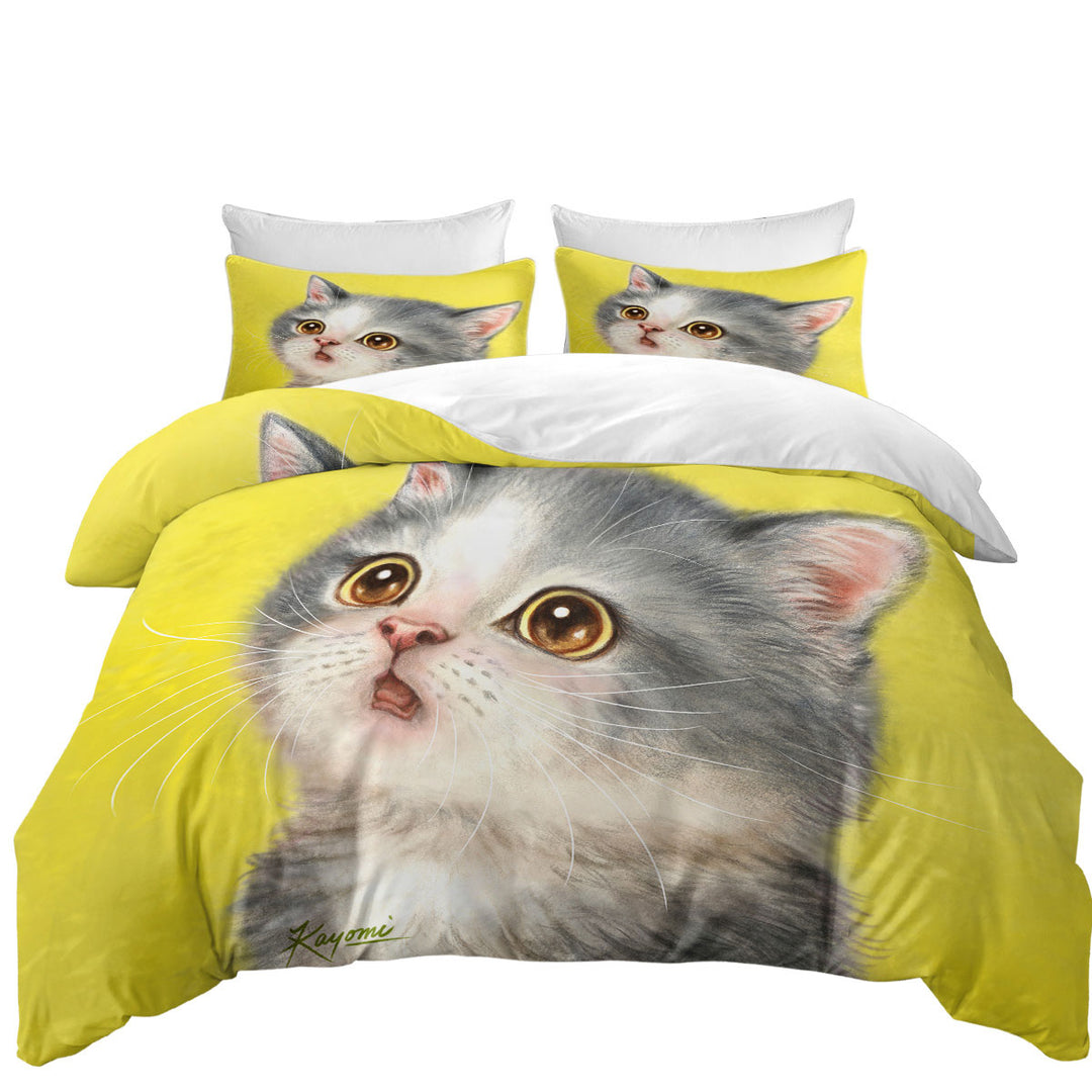 Adorable Staring Grey Kitty Cat Coverlet