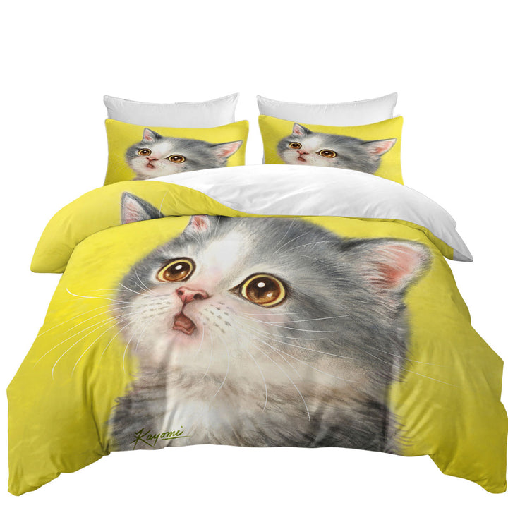 Adorable Staring Grey Kitty Cat Coverlet
