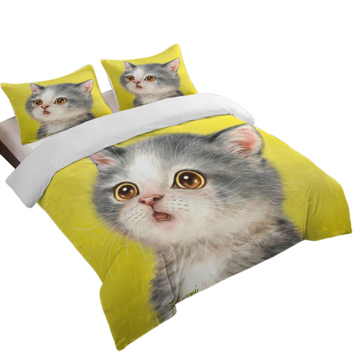 Adorable Staring Grey Kitty Cat Duvet Cover