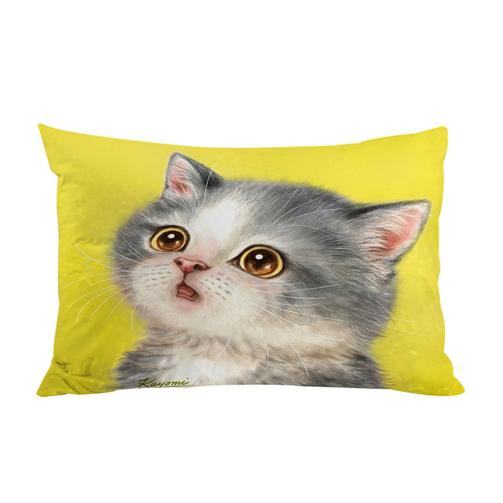 Adorable Staring Grey Kitty Cat Pillow Cases
