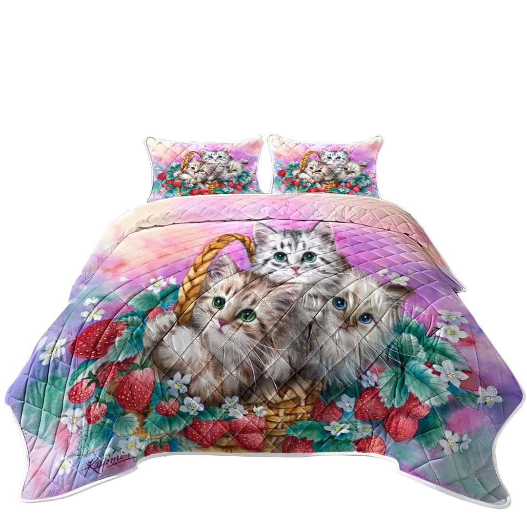 Adorable Strawberry Basket with Kittens Coverlets