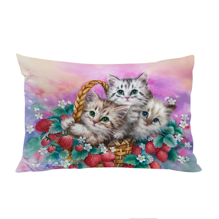 Adorable Strawberry Basket with Kittens King Pillow Cases
