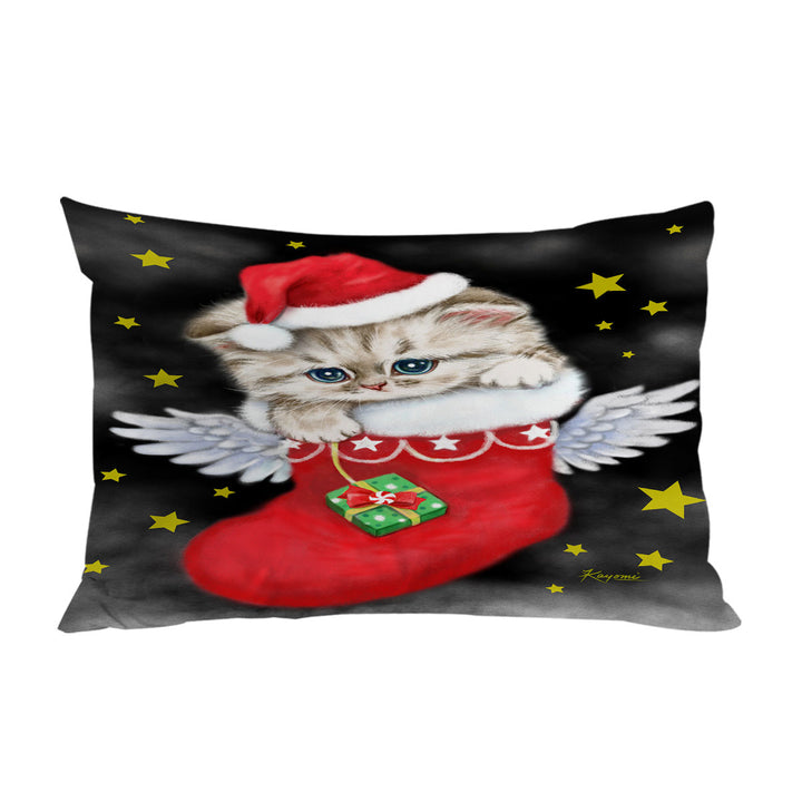 Adorable Tabby Kitty in Red Angle Christmas Sock Pillow Cases