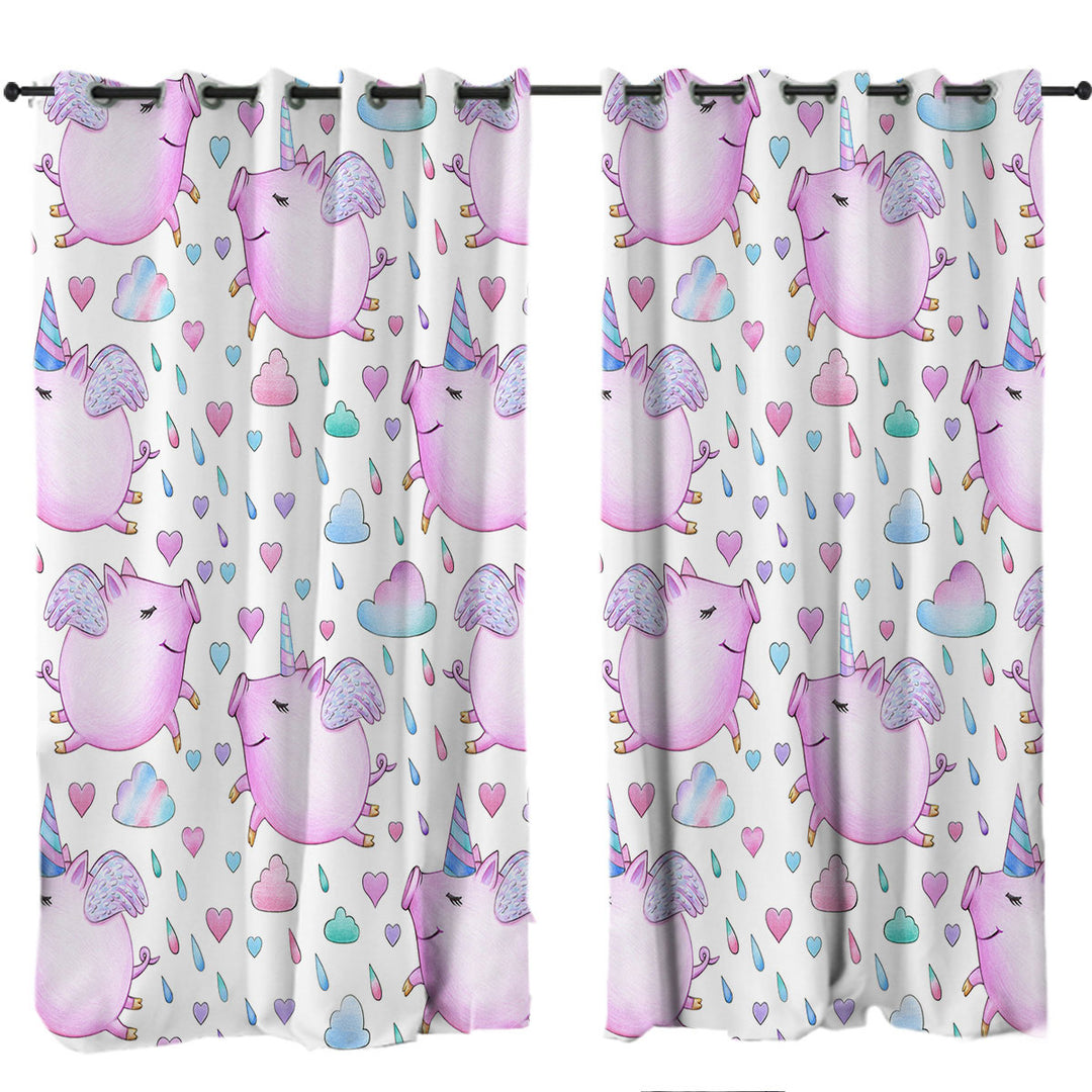 Adorable Unicorn Pigs Drapes for Living Room