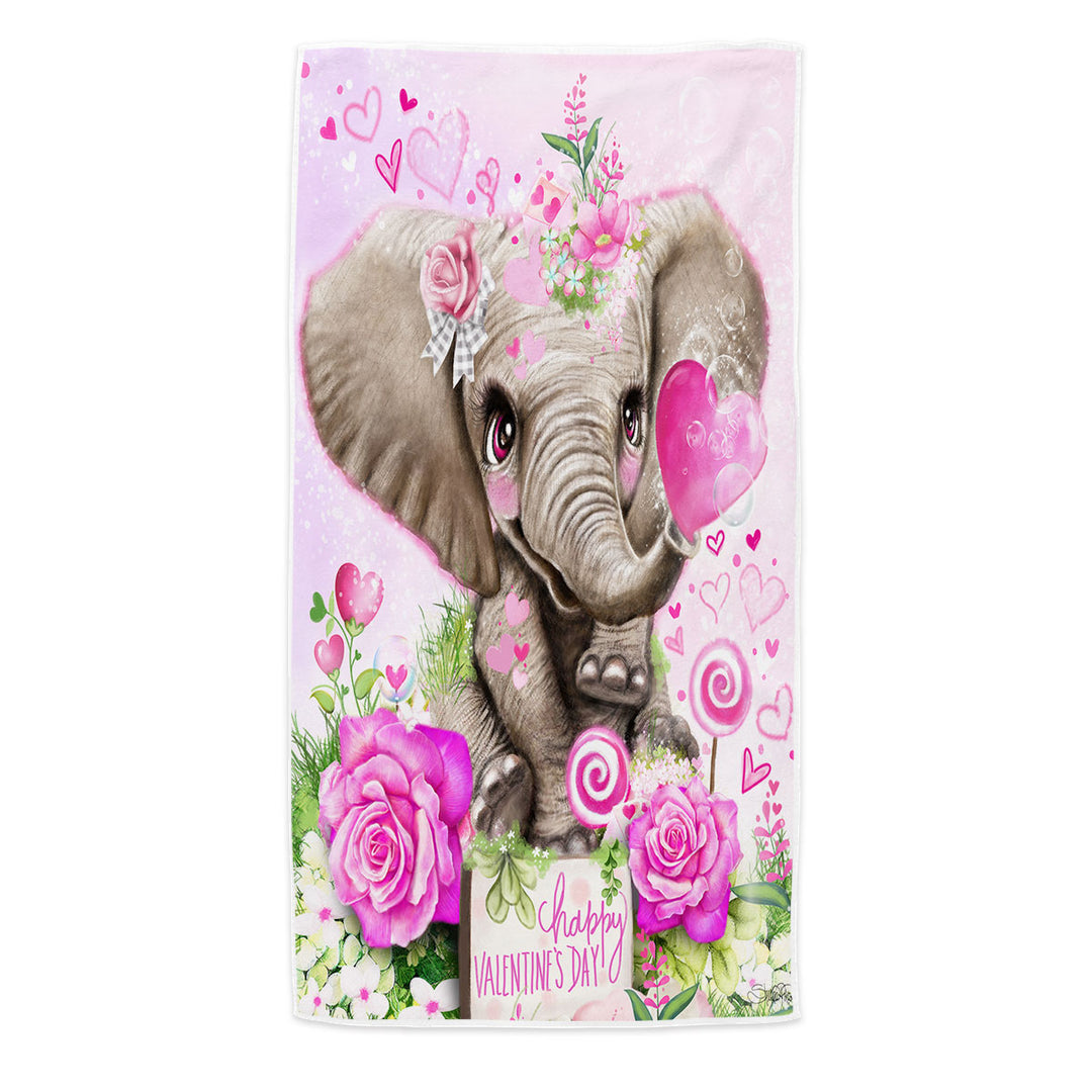 Adorable Valentines Day Girls Beach Towels Elephant Kisses