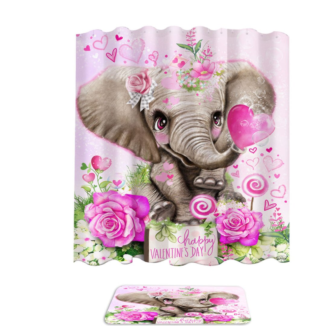 Adorable Valentines Day Shower Curtains Elephant Kisses