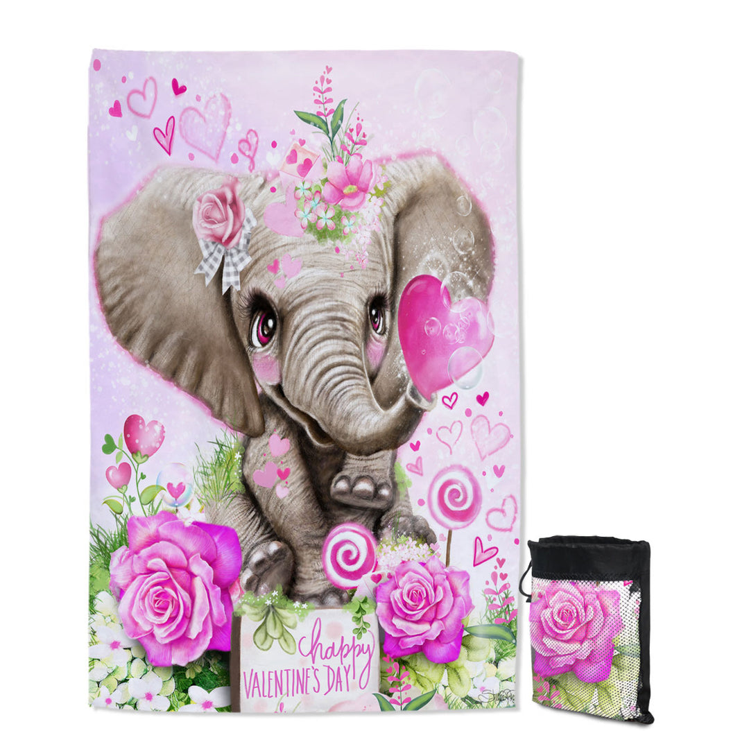 Adorable Valentines Day Travel Beach Towel Elephant Kisses