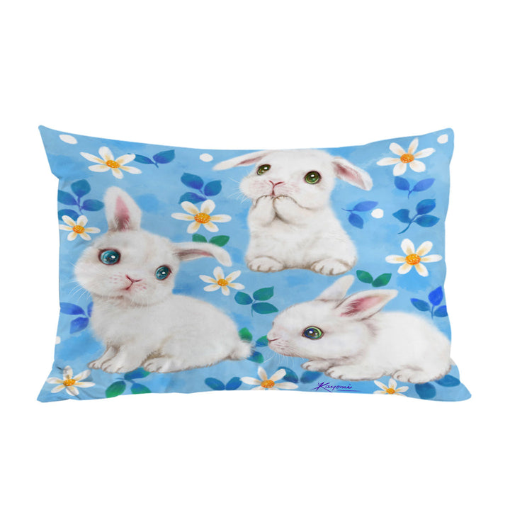 Adorable White Bunnies and Flowers for Kids Pillowcases