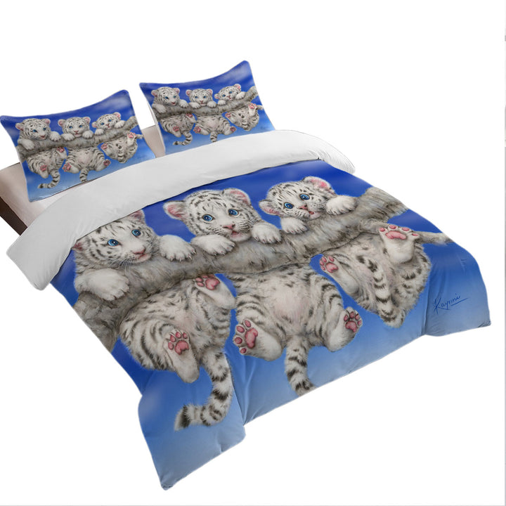 Adorable White Tiger Triplets Cubs Bed Covers