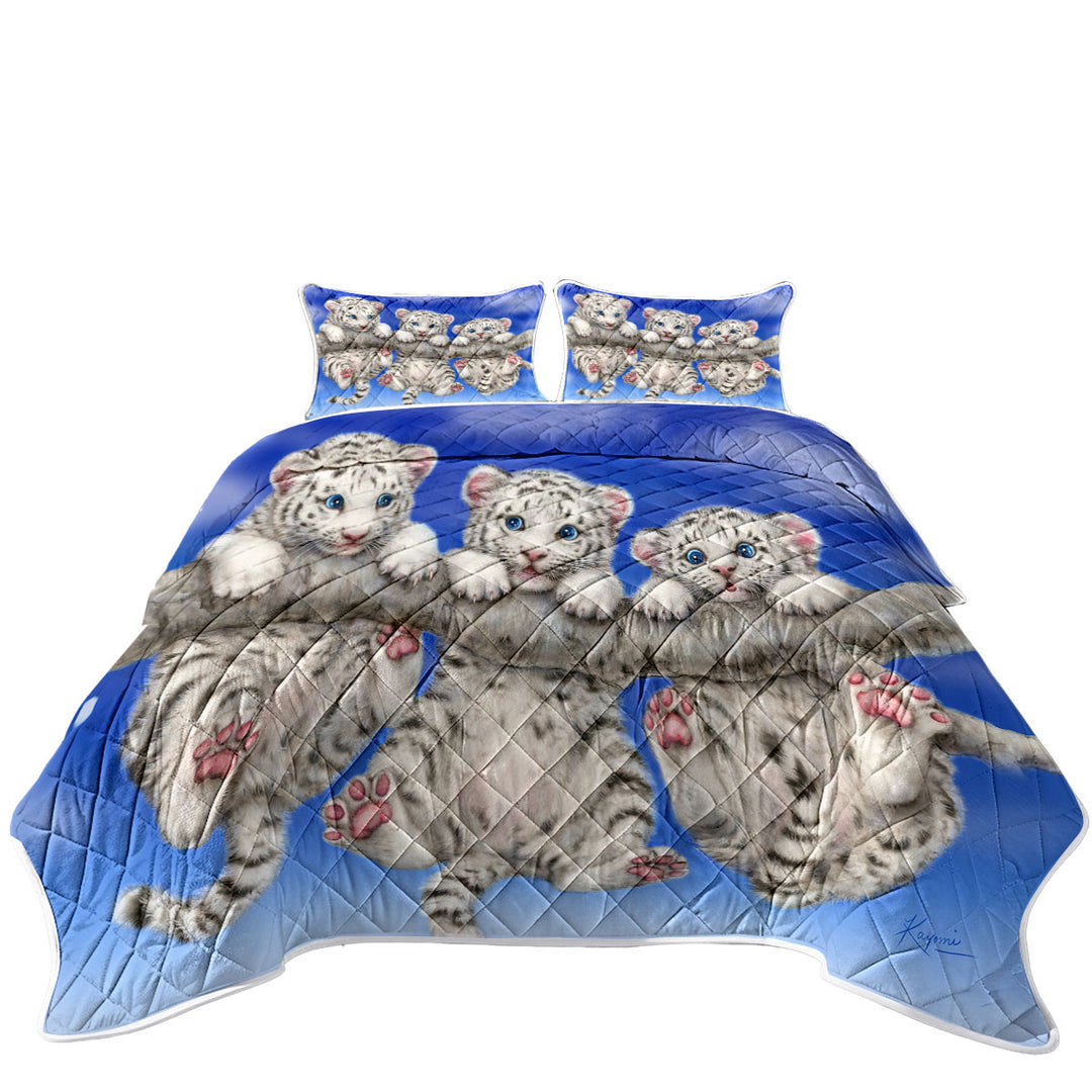 Adorable White Tiger Triplets Cubs Coverlet
