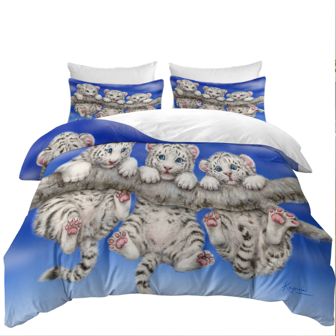 Adorable White Tiger Triplets Cubs Duvet Cover
