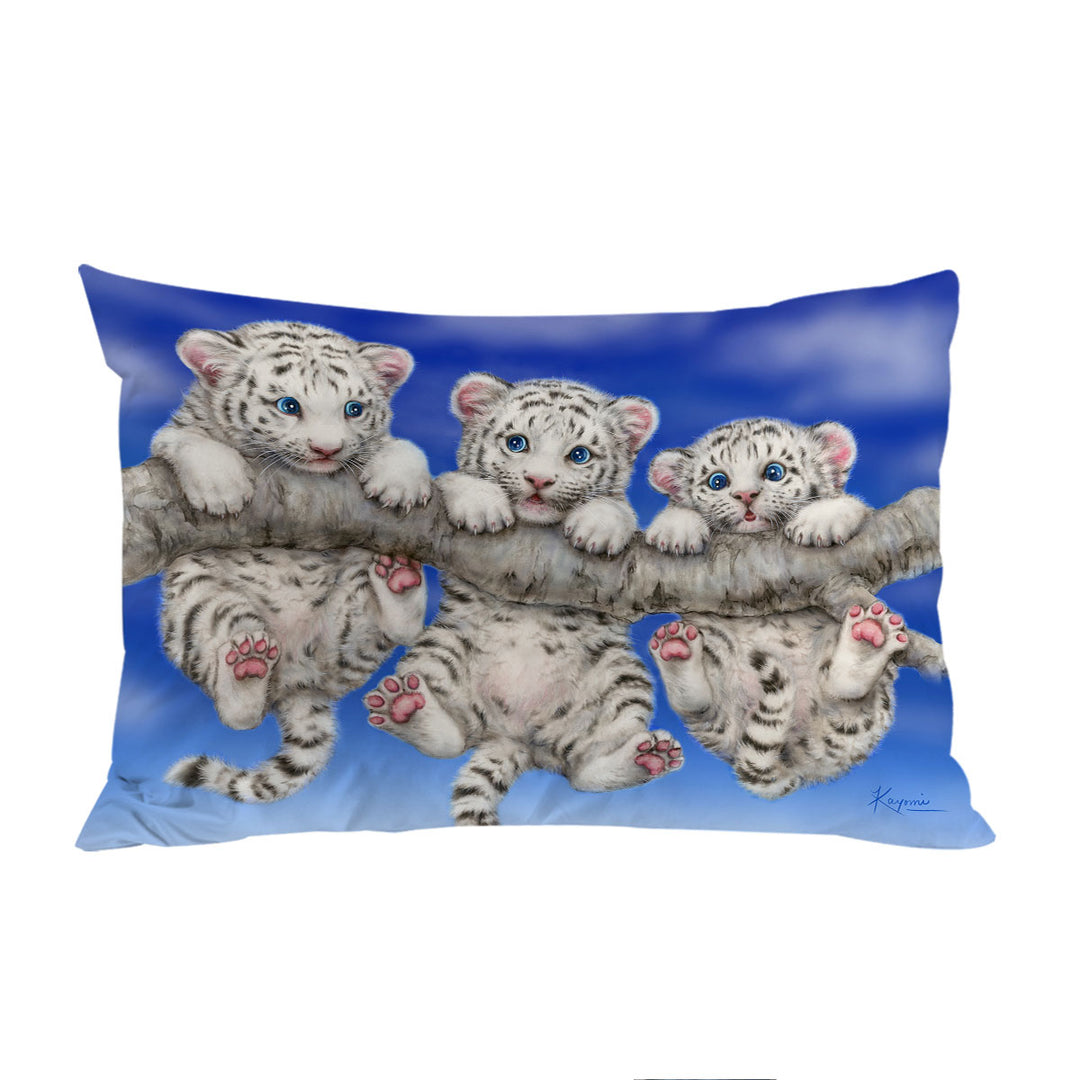 Adorable White Tiger Triplets Cubs Pillow Cases