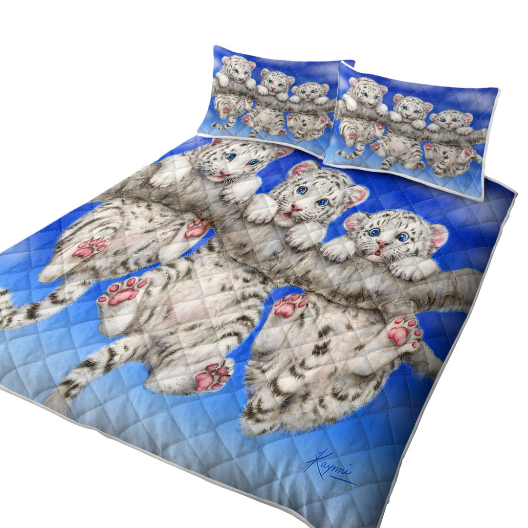 Adorable White Tiger Triplets Cubs Quilts