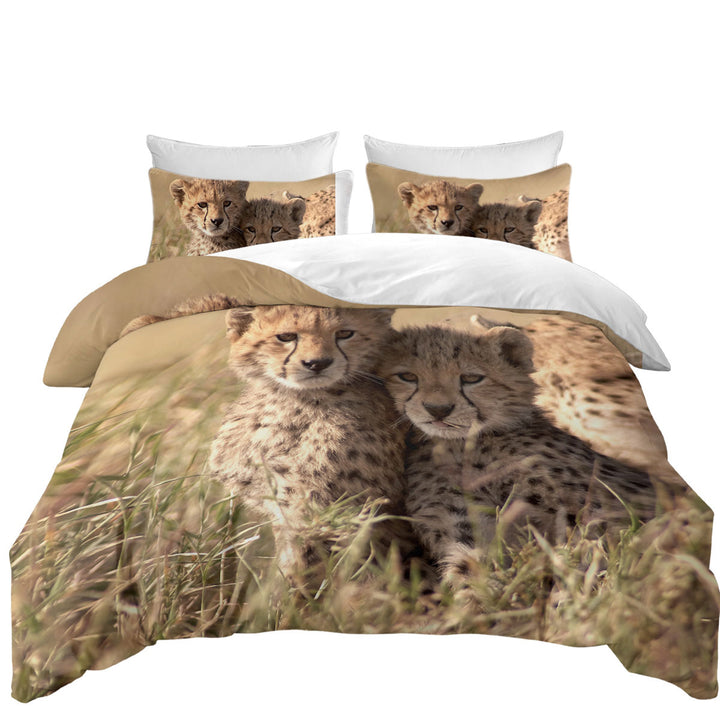 Adorable Wild Cheetah Cubs Duvet Cover
