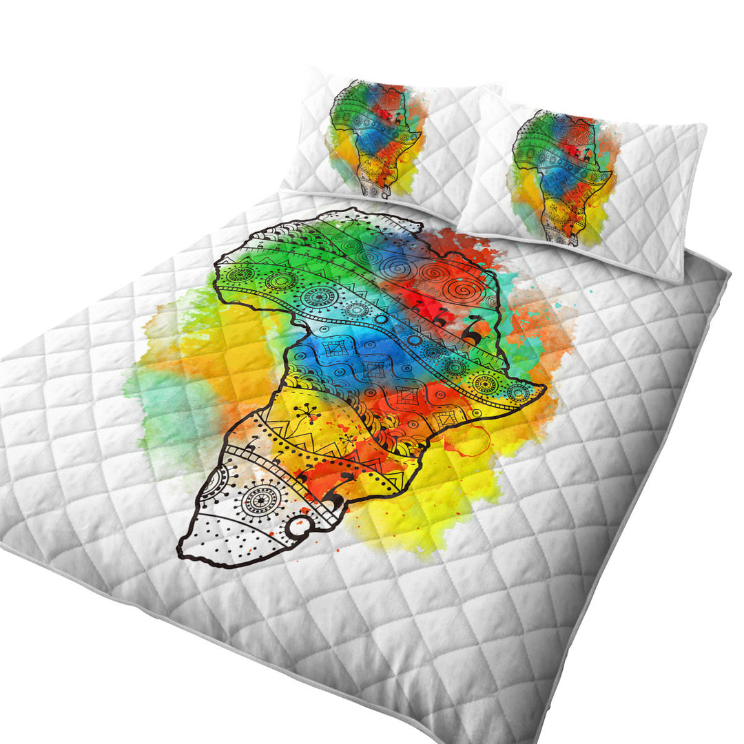 Africa Silhouette over Colorful Stain King Size Bedspreads