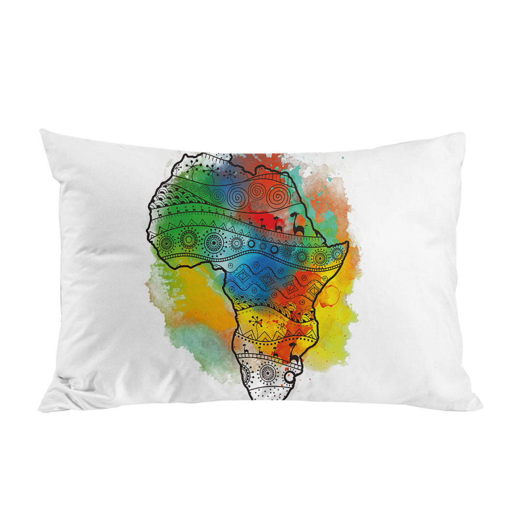 Africa Silhouette over Colorful Stain Pillowcase