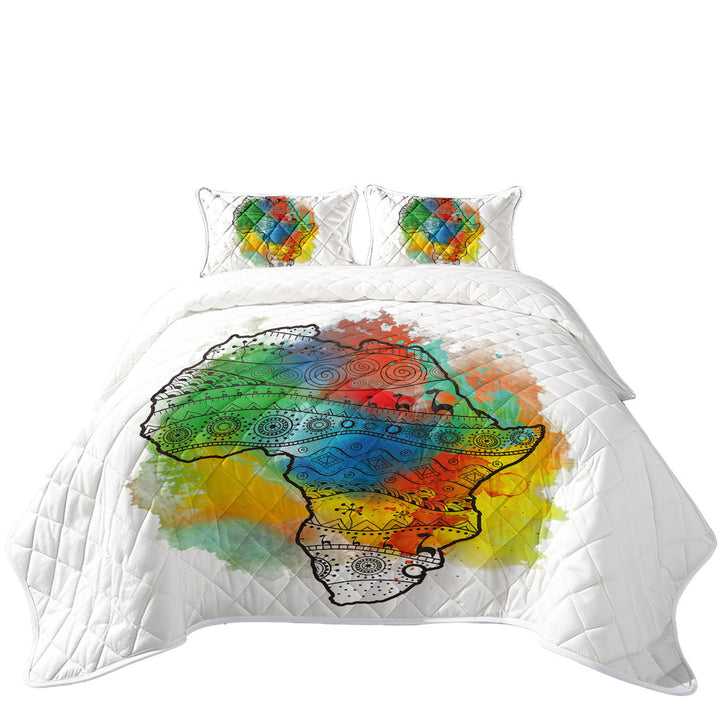 Africa Silhouette over Colorful Stain Summer Quilt