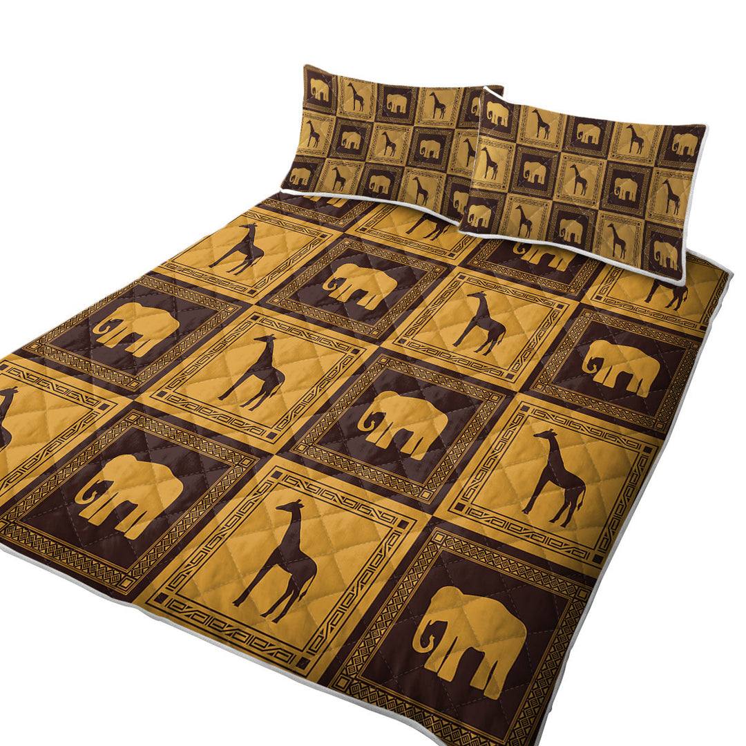 African Tiles Elephants and Giraffes Coverlet