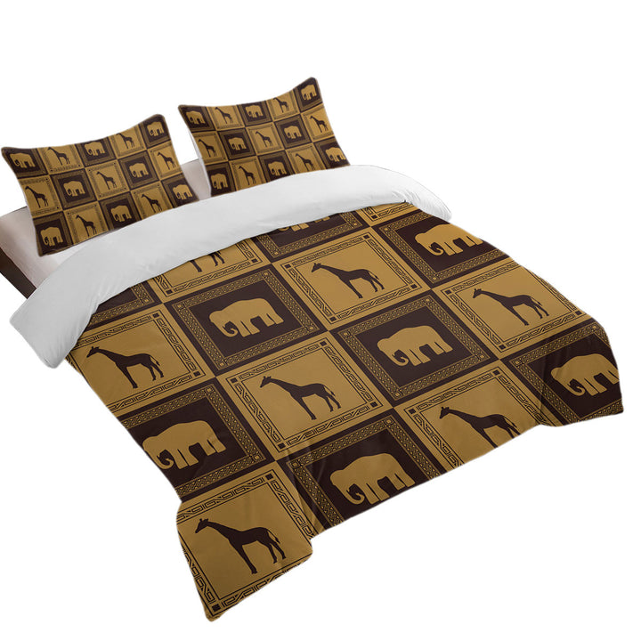 African Tiles Elephants and Giraffes Duvet Cover