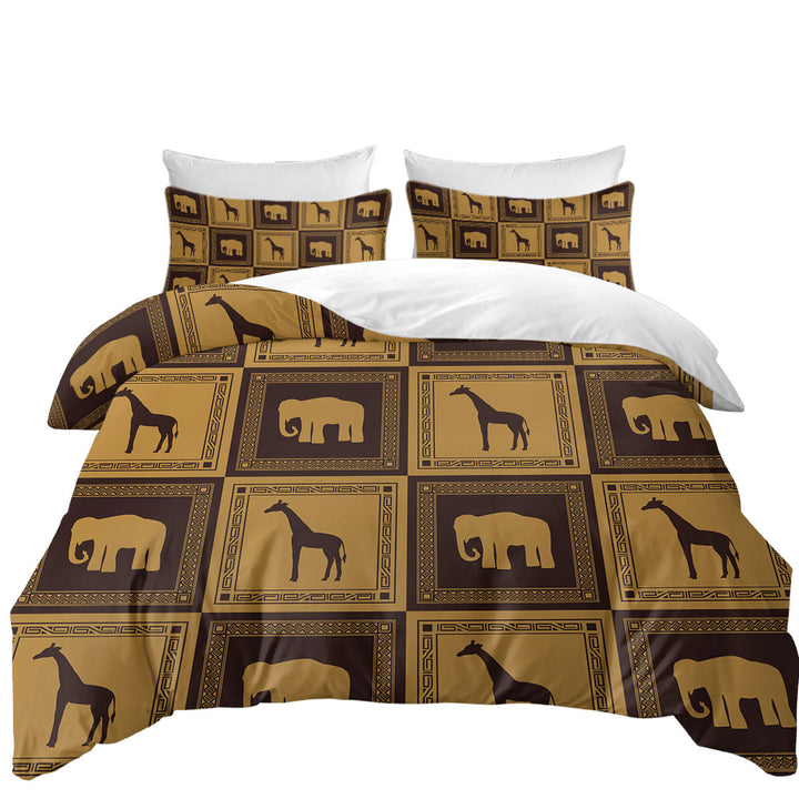 African Tiles Elephants and Giraffes Duvet Covers