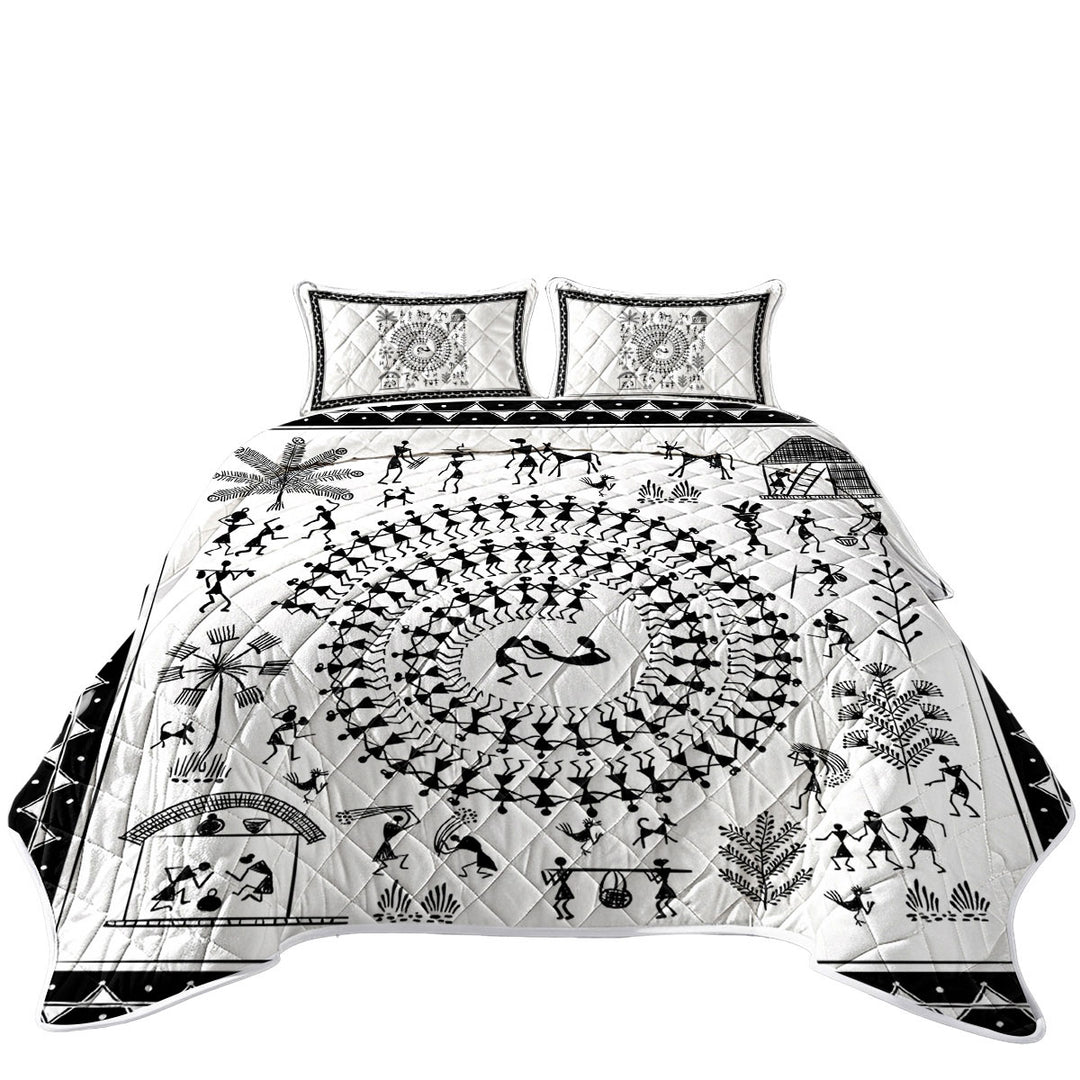 African Tribe Story White and Black Coverlet