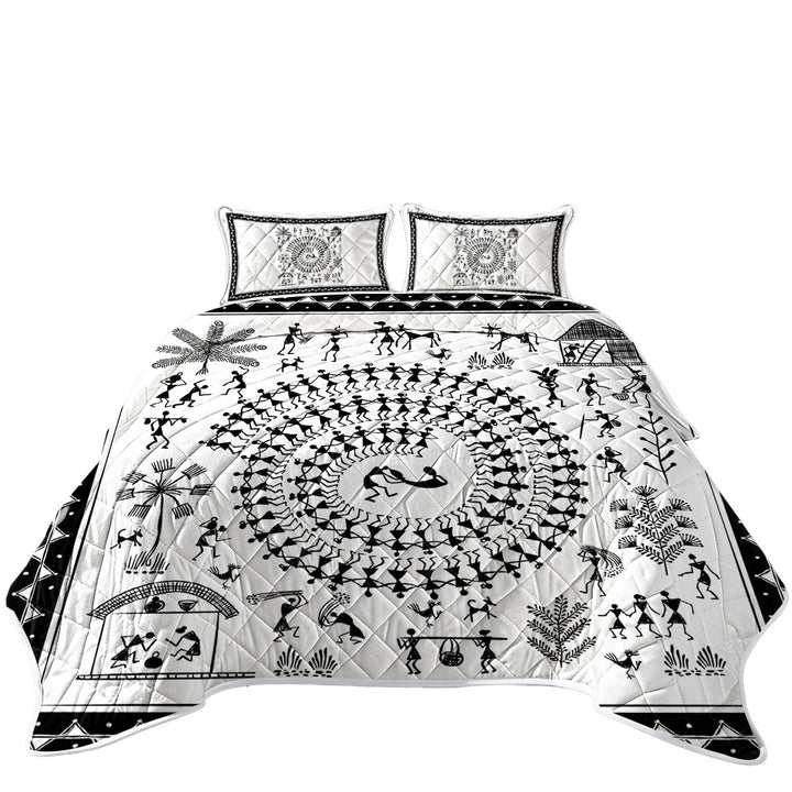 African Tribe Story White and Black Coverlet