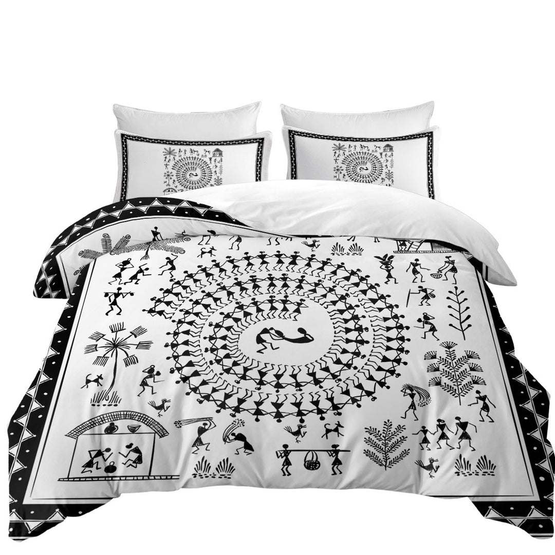 African Tribe Story White and Black Duvet Cover