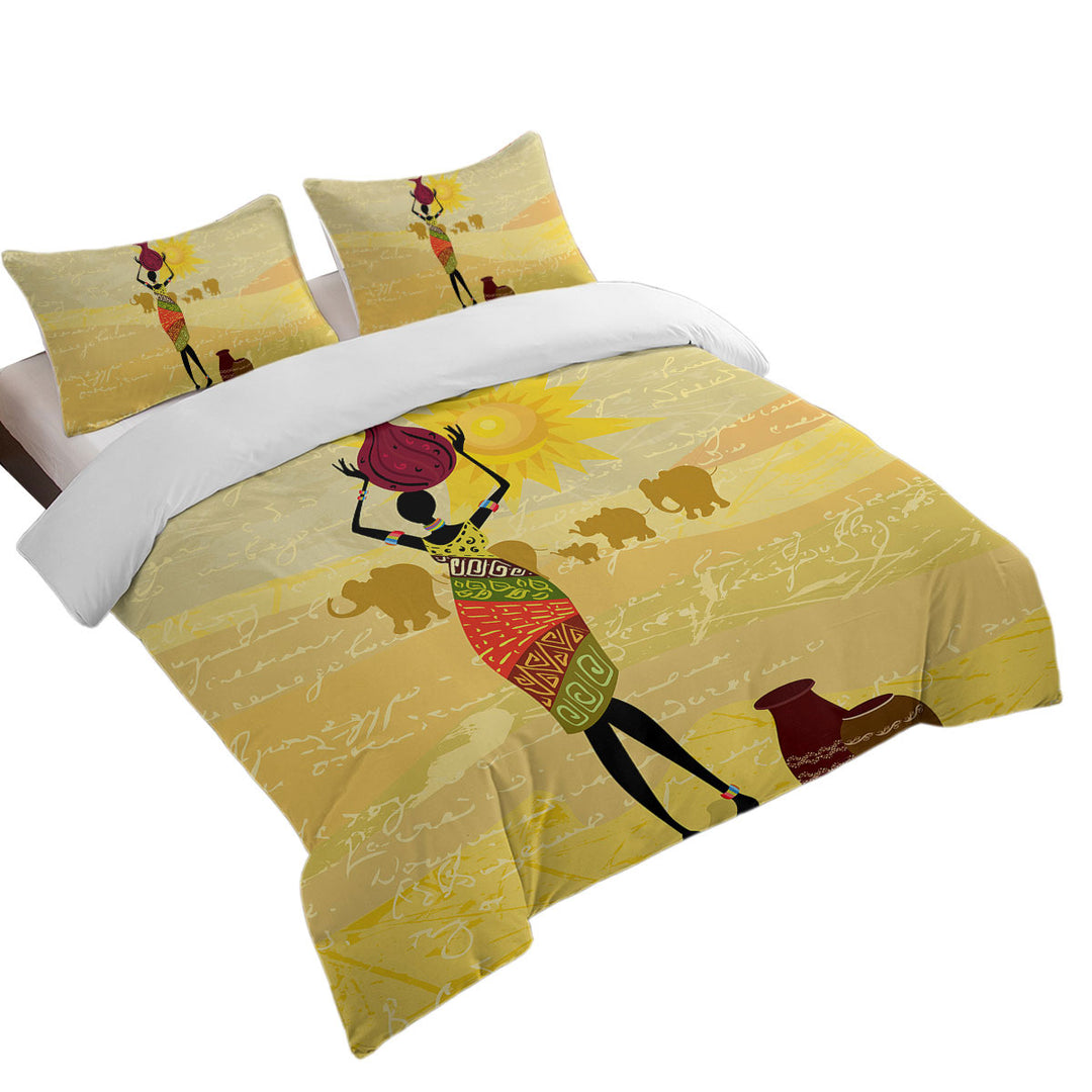 African Woman and an Elephant Parade Queen Size Duvet Cover