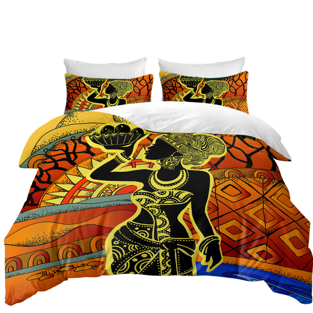 African Woman in Black and Yellow Daybed Covers Sets