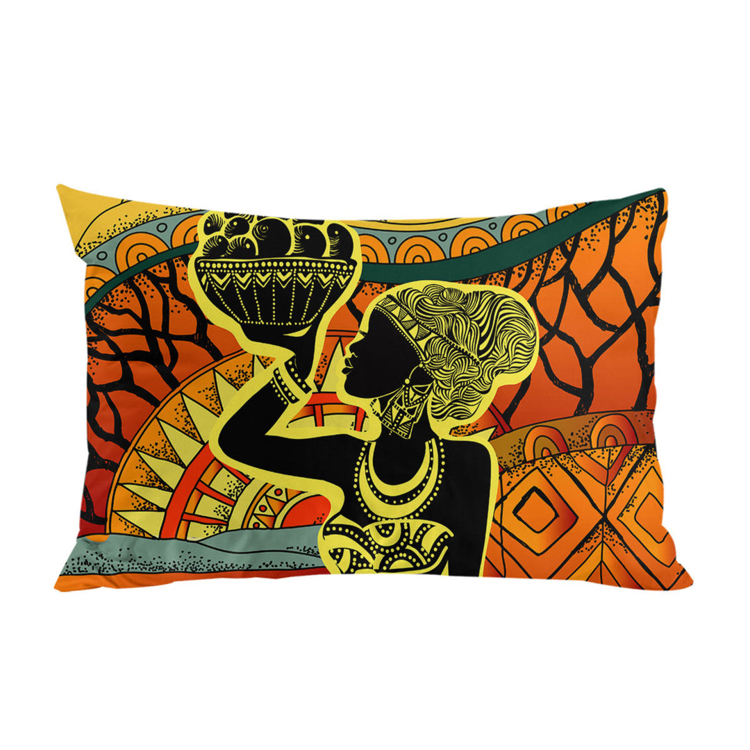 African Woman in Black and Yellow Pillow Cases