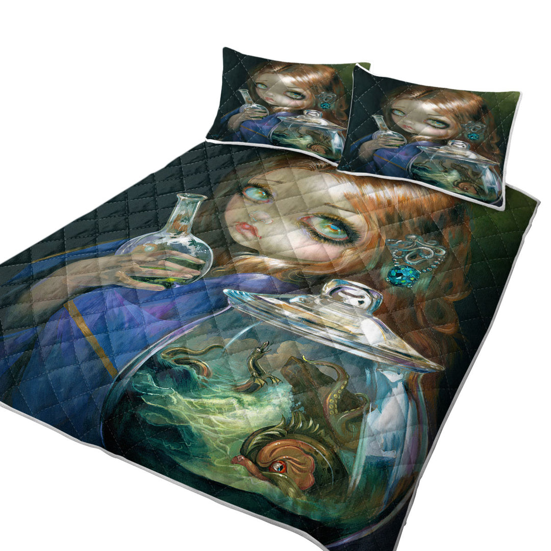 Alchemical Girl Microcosm Sea Monsters the Kraken King Size Bedspreads